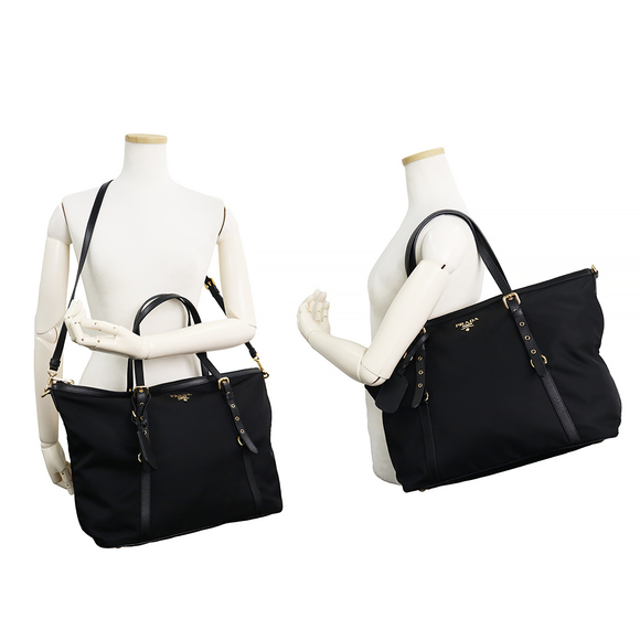 Prada Crossbody Tote Bag Tessuto Nylon Saffiano Leather Nero Black - Picture 5 of 9